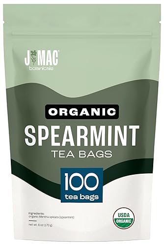 J Mac Botanicals Bolsas de té de menta verde orgánica (100 unidades) - Certificado por Organic Certifiers, Inc. - Té de calidad de Nile Valley,