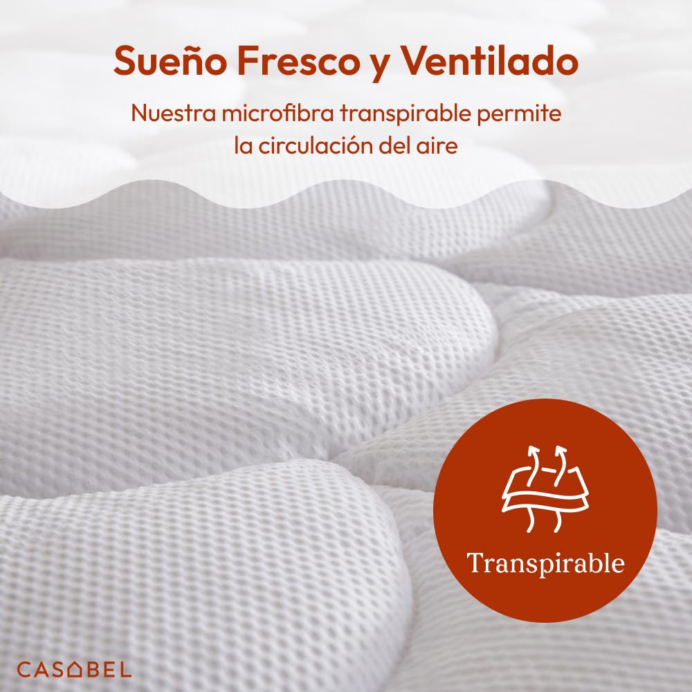 CASABEL Cubrecolchón 160 x 200 cm de Microfibra Refrescante, Relleno de Fibra Hueca 600 gsm, 4 cm de Grosor, Sujeción Elástica, Topper para Cama Doble 160x200
