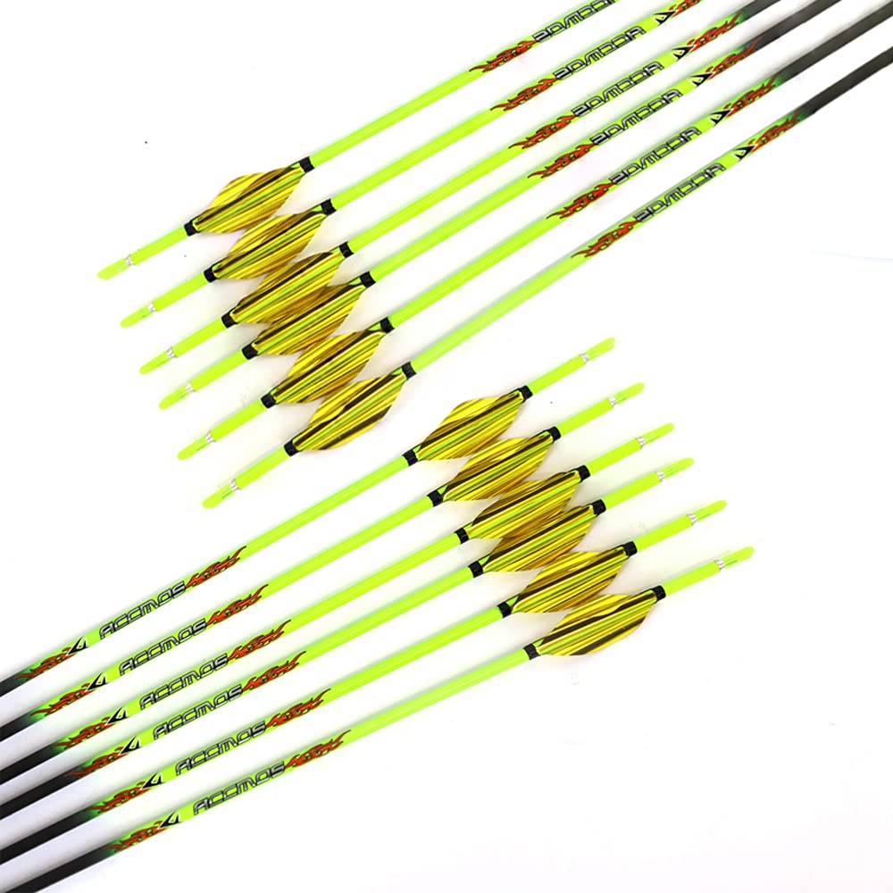 ACCMOS 28＂Spiral Feather Hunting Arrow Spine 700 Pure Carbon Arrows Archery Targeting Arrow Practice Arrow for Adult Youth Compound Bow Recurve bow Indoor Outdoor Shooting 12pc (Spine 700 28＂)