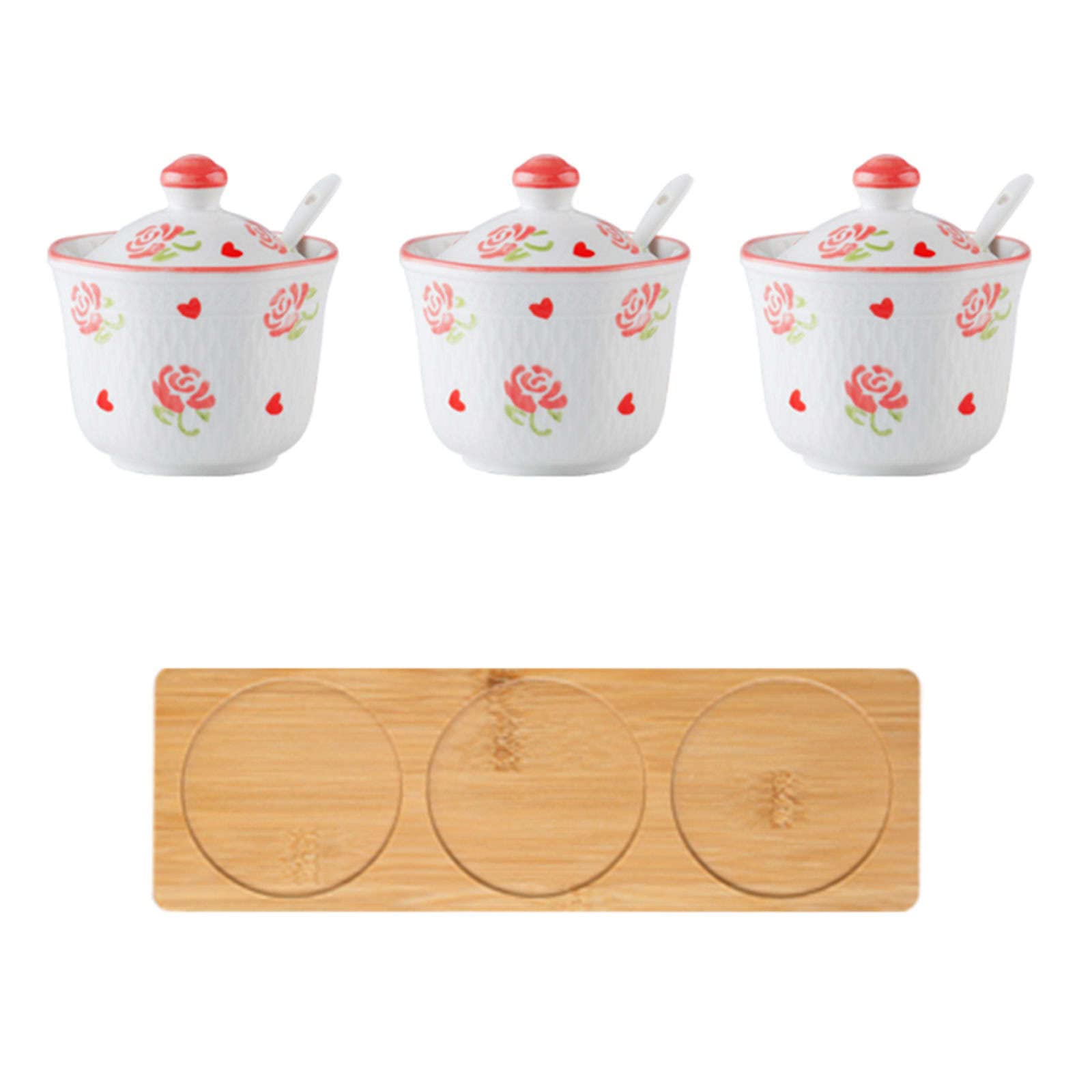 Récipient à Sucre for café, Petit déjeuner, thé de l'après-midi, sucrier en céramique, Motif dessiné la Main Forme Tasse, Accessoires, verseur, Cuisine(Pink Rose,3 Set)