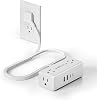Cable de extensión corto de 3 pies con múltiples tomas, regleta con protector de sobretensión | SUPERDANNY Regleta de enchufe plano pequeño con 4 tomas y 4 USB, estación de carga para hogar, oficina, esencial para dormitorio universitario 1