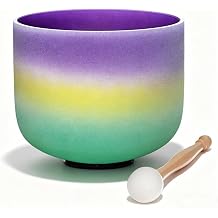 Rainbow B Note Crown Chakras Crystal Singing Bowl 8 Inch | Purple-Yellow-Green Frosted Quartz Sound bowl,For Meditation,Chakra balancing,Sound therapist,Reiki and Stress Relief