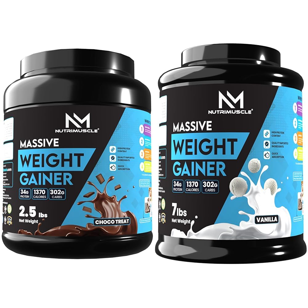 Nutrimuscle Massive Weight Gainer - 2.5 lbs - 1.134 Kgs - Choco Treat Flavour For Weight & Mass Ga | Nutrimuscle Massive Weight Gainer - 7 lbs - Vanilla Flavour - For Weight & Mass Gain - Contains Co-image-44