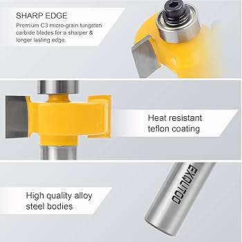 Exqutoo 1/2 Inch Shank Rabbet Router Bit Set with 6