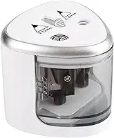 Apontador Elétrico Duplo Automático Portátil a Pilha para Lápis 6 a 12mm com Tampa de Segurança – Uso Escolar, Escritório e Profissional (Branco)
