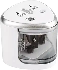 Apontador Elétrico Duplo Automático Portátil a Pilha para Lápis 6 a 12mm com Tampa de Segurança – Uso Escolar, Escritório e Profissional (Branco)