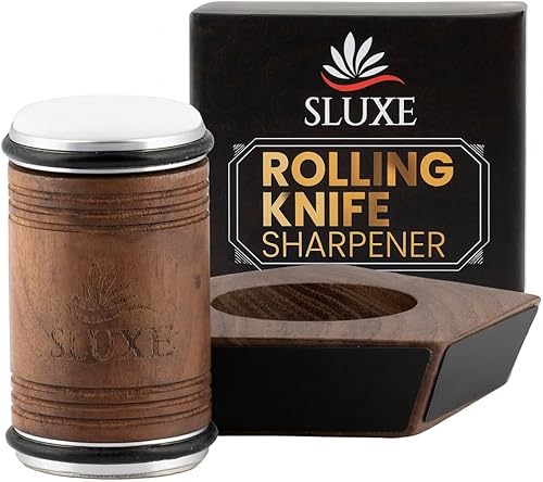 Kit de afilador de cuchillos rodantes, madera de nogal premium, 5 ángulos magnéticos (12, 15, 17, 19 y 22 grados), discos de diamante y cerámica,