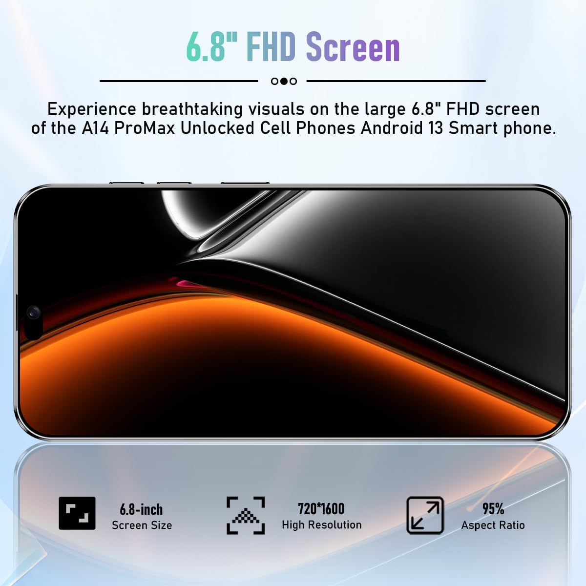 Sefwon A14 Promax Smartphone 6.8-inch FHD screen details