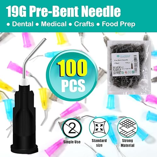 Miniatura 4 de 100 puntas de grabado dispensadoras de flujo predoblado de 19 G de grado dental  Puntas de riego oral desechables dispensadoras de punta roma para
