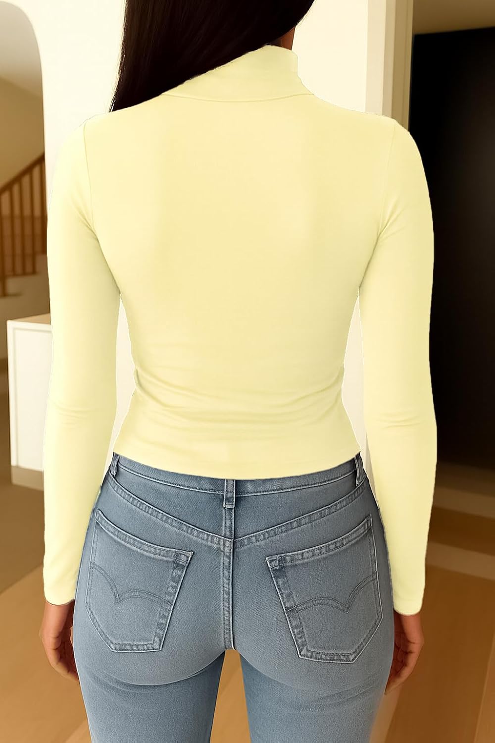 ForeFair Womens Turtleneck Mock Neck Long Sleeve Shirts Going Out Double Lined Crop Tops Slim Fitted Basic Tee - Image 4