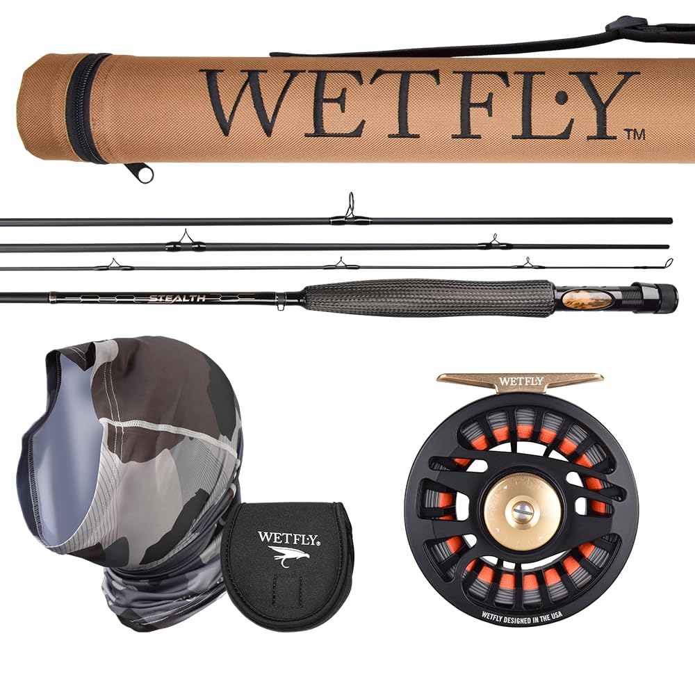 Element Stealth Combo - Complete Kit Including 5WT 9FT Carbon Fiber Fly Rod, Preloaded Fly Reel, Fly Line, Backing, Leader, Neckfly, Reel Case and Travel Case