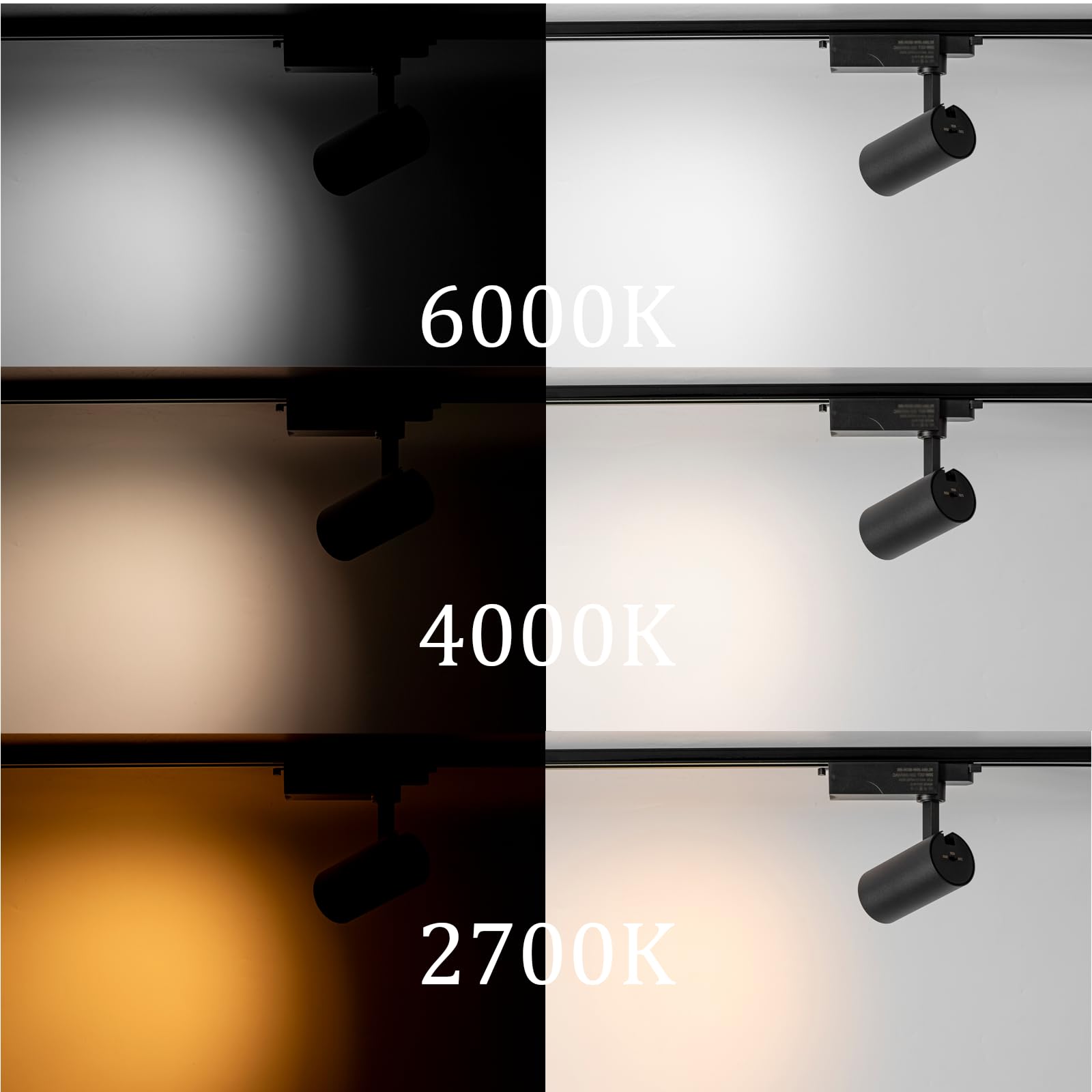 Alpinaluz Foco LED negro mate para carril monofásico 20W con CCT seleccionable 2700K-4000K-6000K, CRI90, 2000lm, apertura 40º y cabezal orientable para iluminación profesional IP20