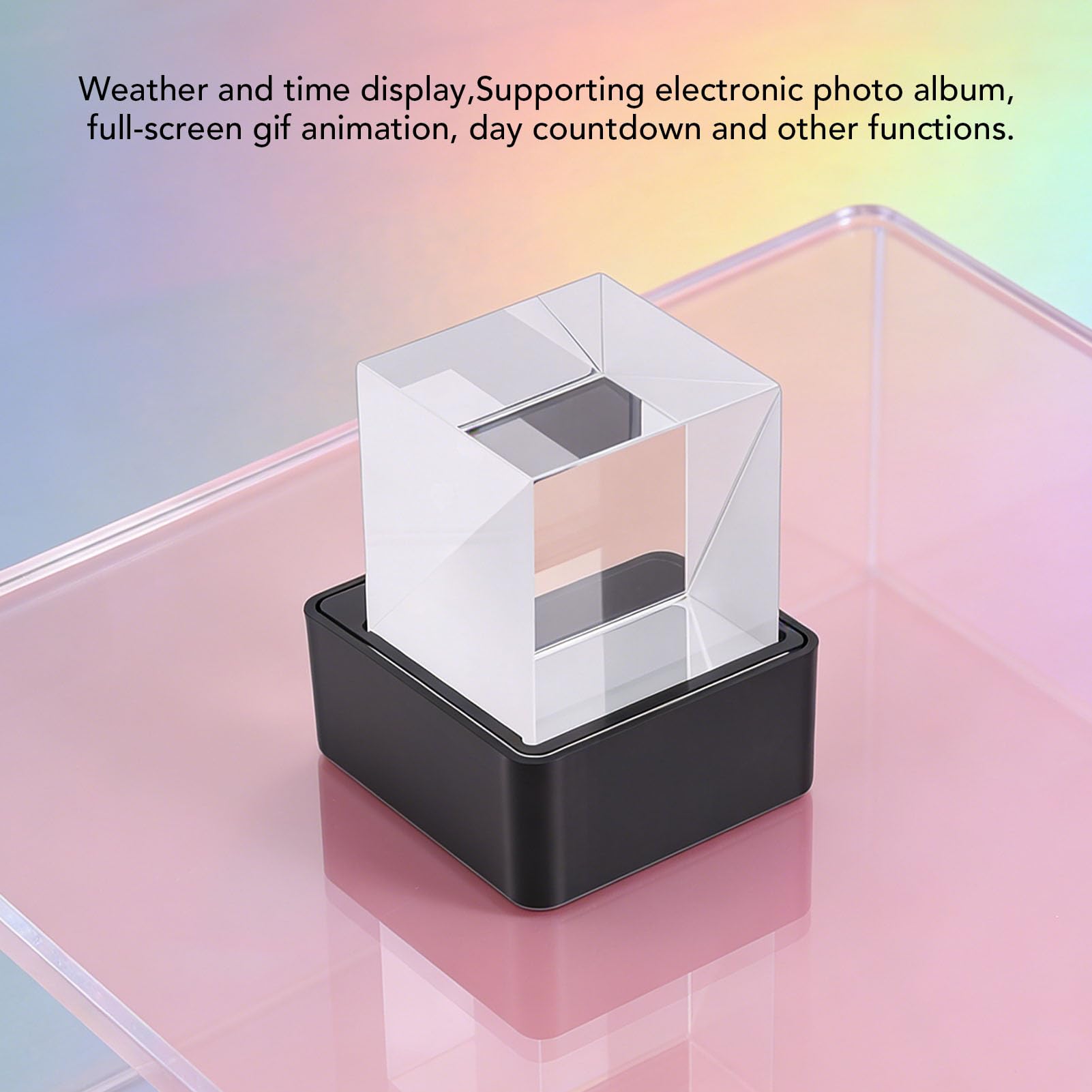 Mini WiFi Wetteruhr mit GIF Animationen Hologramm Würfel Display Elektronisches Fotoalbum USB Desktop Deko Countdown Echtzeitwetter