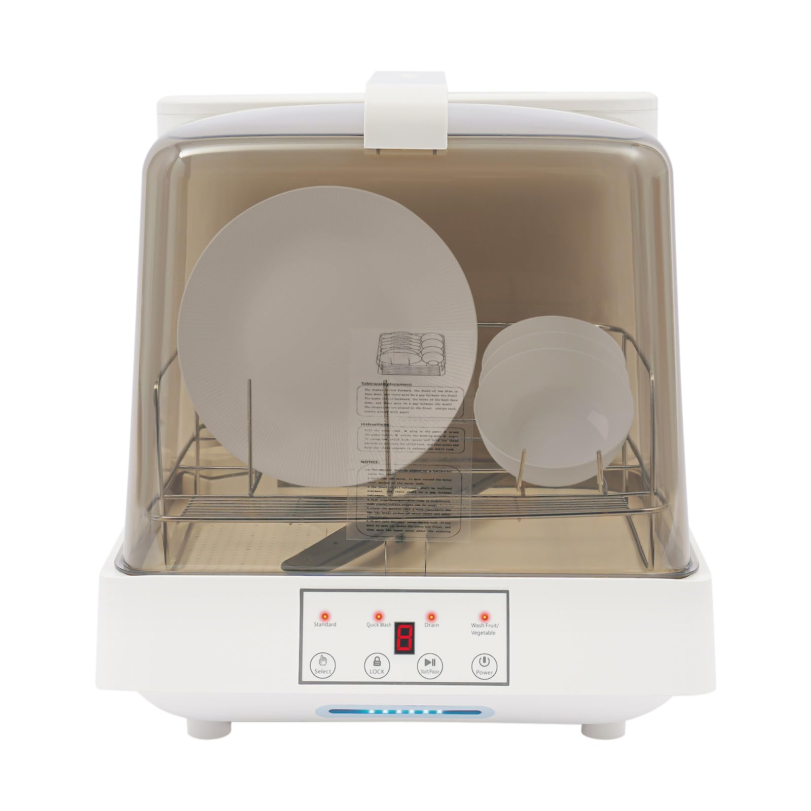 Lavastoviglie da tavolo Mini serbatoio d'acqua da 8 l, 3 programmi di pulizia, pulizia a 360°, sicurezza bambini, controllo touch, lavastoviglie compatta portatile per casa, campeggio, roulotte