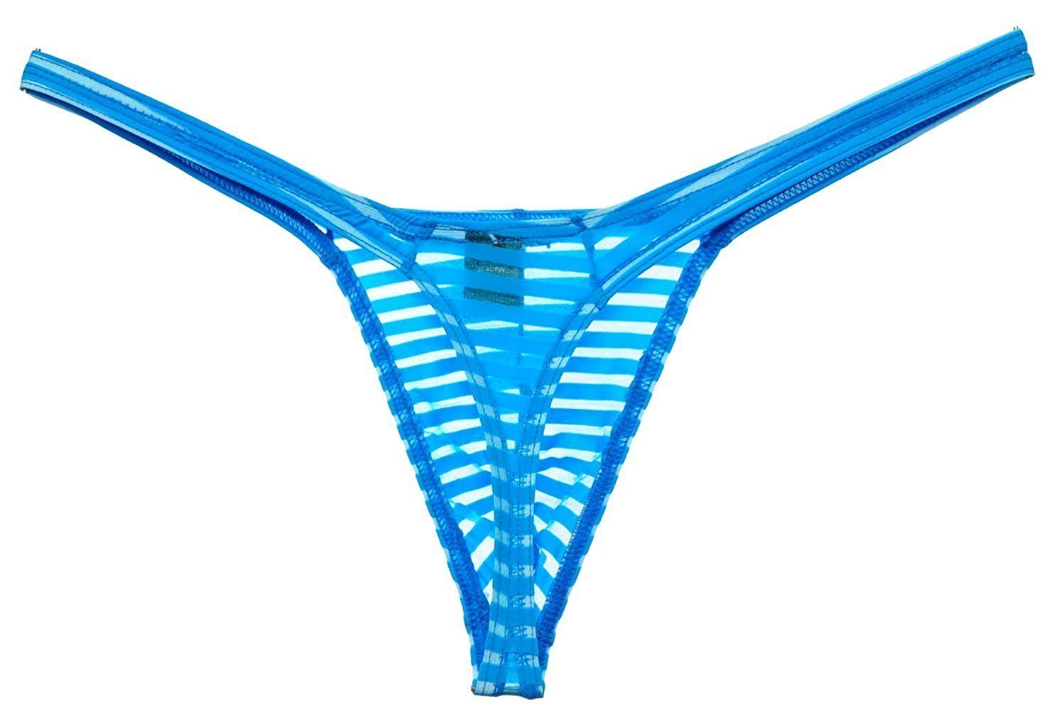 ONEFIT Men Sexy Stripe Transparent Bulge Pouch Bikini Briefs Shorts Panties, Blue, X-Large