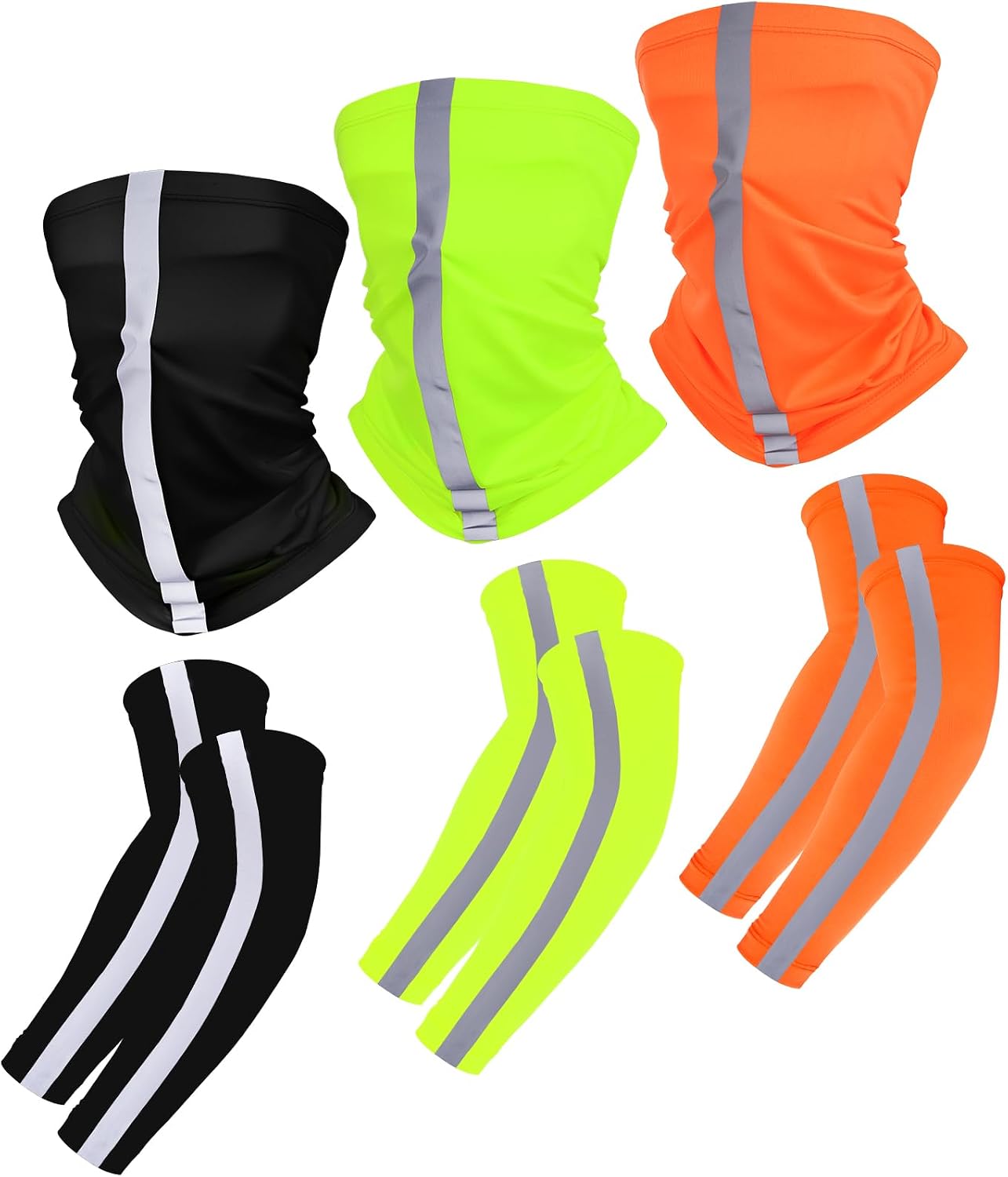 Sucrain 6 PCS UV Sun Protection Neck Gaiter Arm Sleeves, High Visibility Reflective Cooling Compression Sleeves Breathable Face Masks Cover for Summer Outdoor Activities Sport Work
