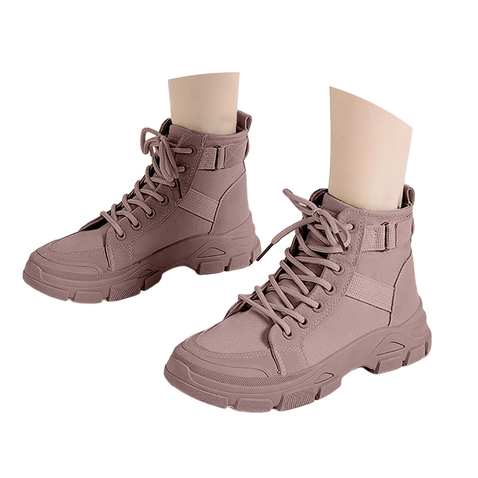 Cocila Botas Altas Caña Alta Transpirables Lona Gruesa Botines Mujer Marrones Tacon