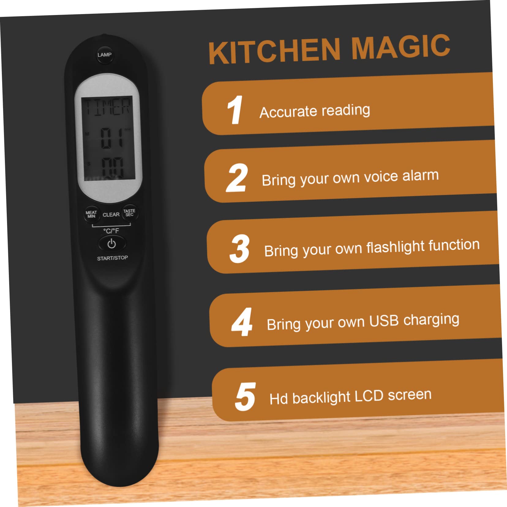 PRETYZOOM 2juegos Digital De Cocina Usb Recargable Para y Bbq Medidor De Temperatura Alarma De Voz Diseño Práctico y Duradero Para Cocción Tipo De Carnes