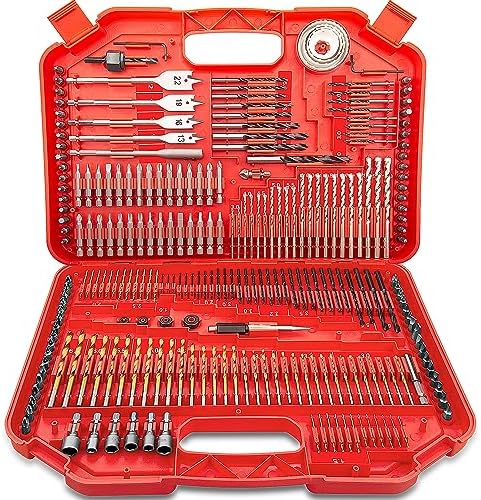 TOPEX 246PC Combination Drill Bit Set Screw Bits Titanium for Metal Wood Masonry