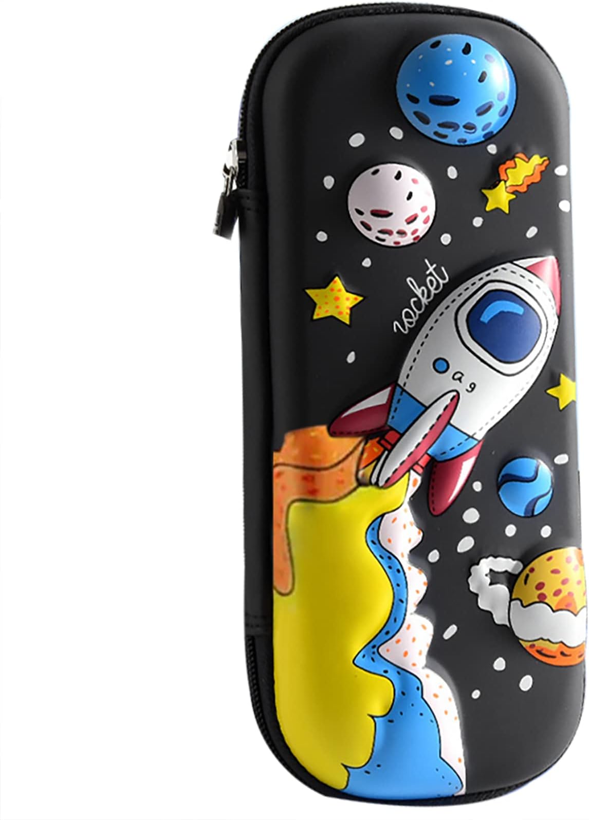MCWTH Pencil Case for Kids Boys 3D Space Ship Large Capacity Waterproof Pencil Box with Compartments Cute Pen Pouch for Kindergarten and School (Black)