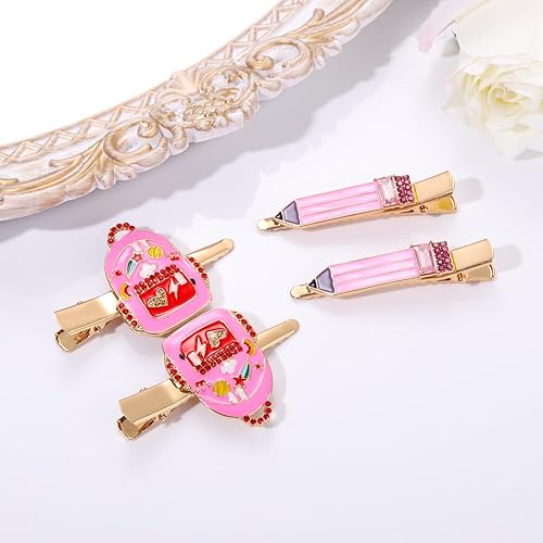 Miniatura 3 de 2 pares de pinzas para el pelo de regreso a clases, lindas pinzas para el pelo de manzana con temática de regreso a la escuela, bolsa de autobús