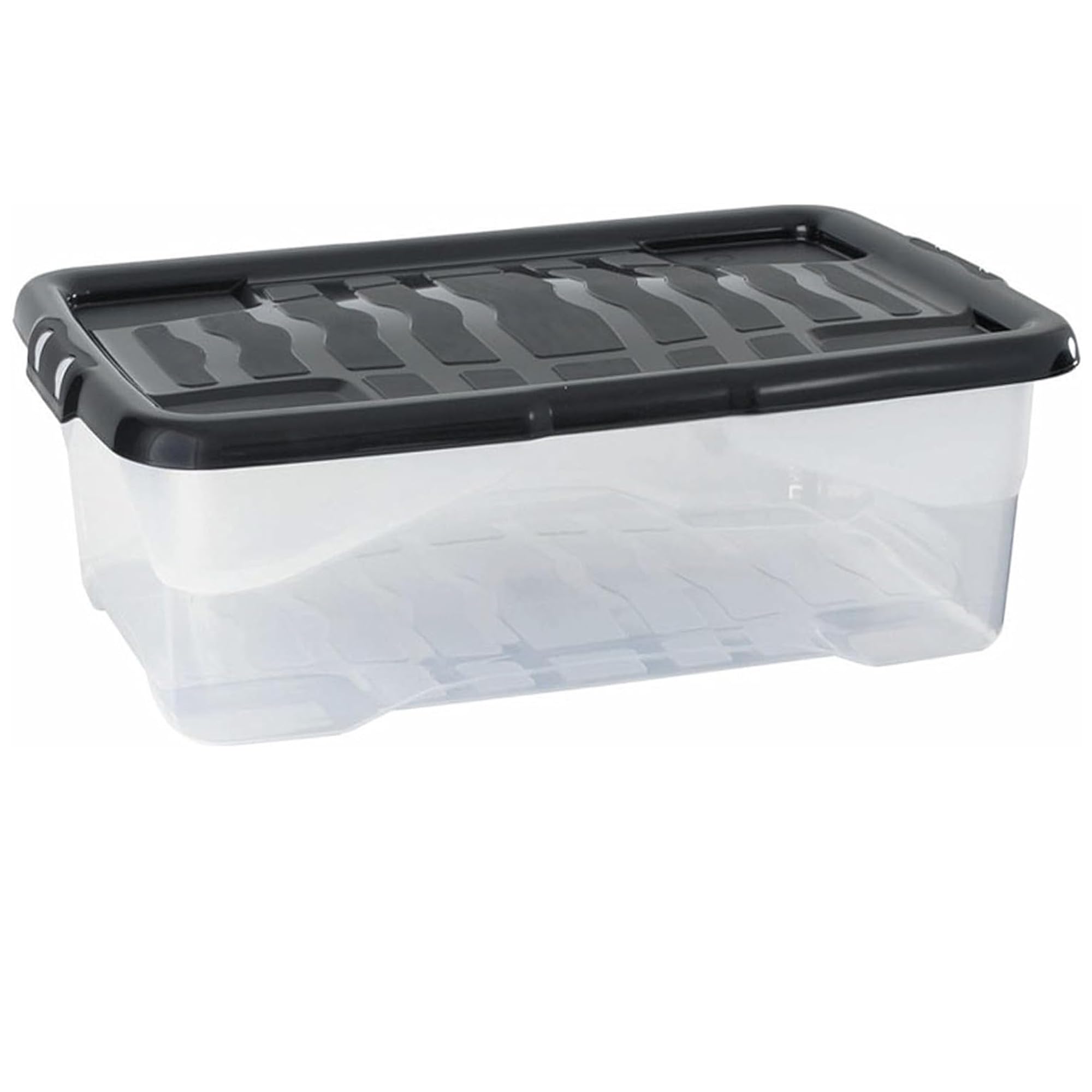 Storm Trading Group Black Curve Plastic Storage Boxes With Lids Stackable & Strong Durable Containers For Home & Office Organization (3, 30 Litre)
