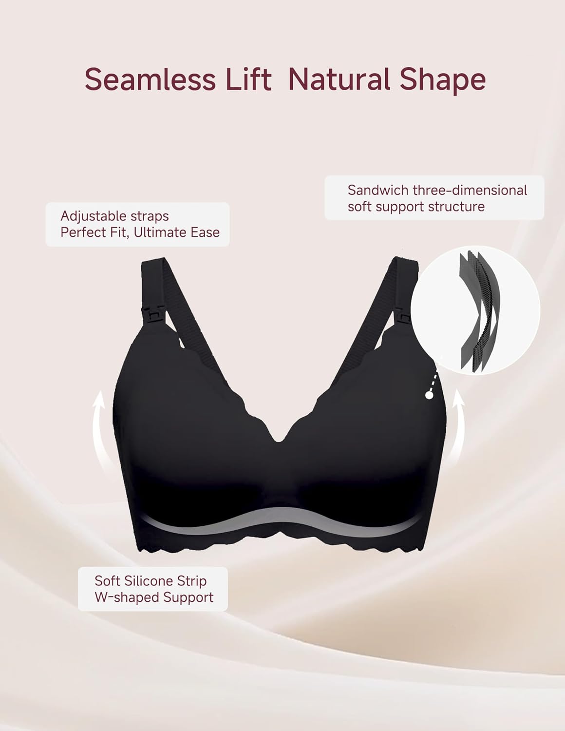 Maternity Nursing Bra Wireless for Breastfeeding Moms - Padded Nursing Bra Seamless Ultra Soft for Pregnancy - Image 2