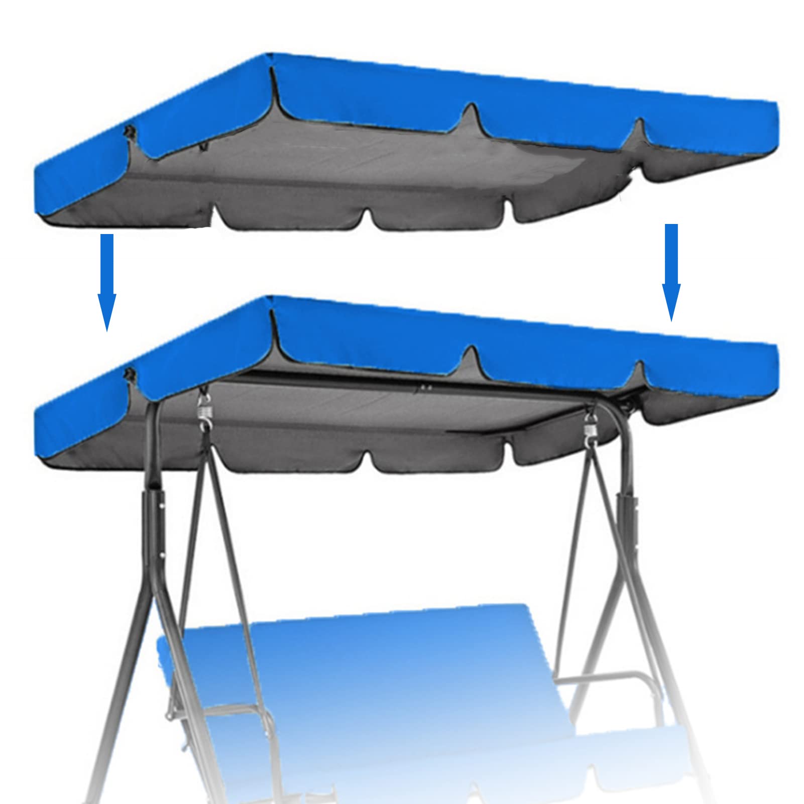 Bagasi Blue Patio Canopy Swing Cover Replacement Canopy For Swing Seat 2 & 3 Seater Swing Chair Canopy Cover Anti-Uv/Waterproof Hammock Cover Top For Outdoor Garden Patio,,190 * 132 * 15Cm