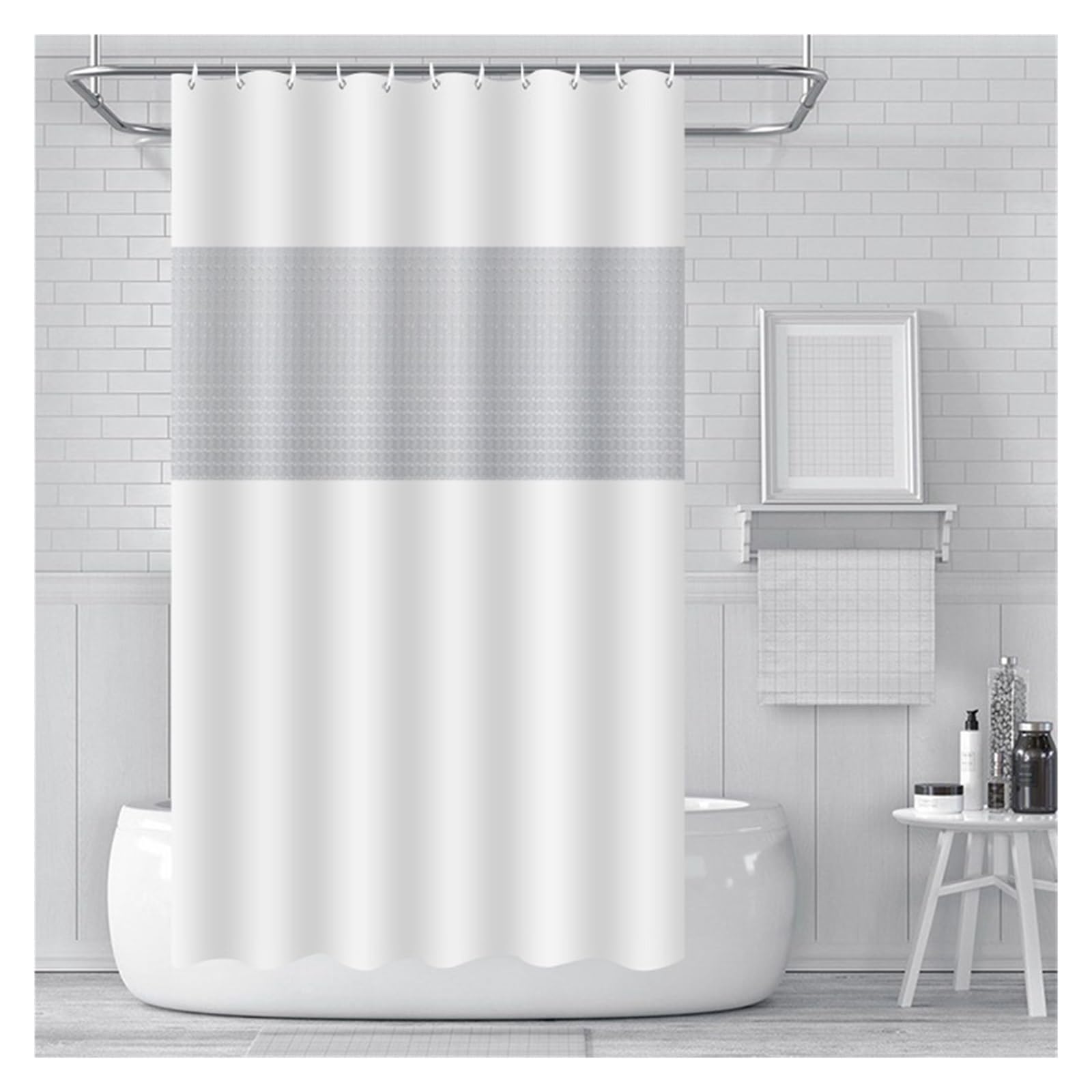 Rideau de douche transparent avec 12 crochets - 180 x 180 cm