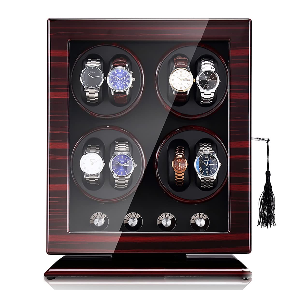 MYUYEE Automatic Watch Winder With 4 Watches Display+ 6 Flexible Watches Pillowspiano Lacquer Large Capacity Watch Box With Quiet Motor Wristwatch Storage Case (G)