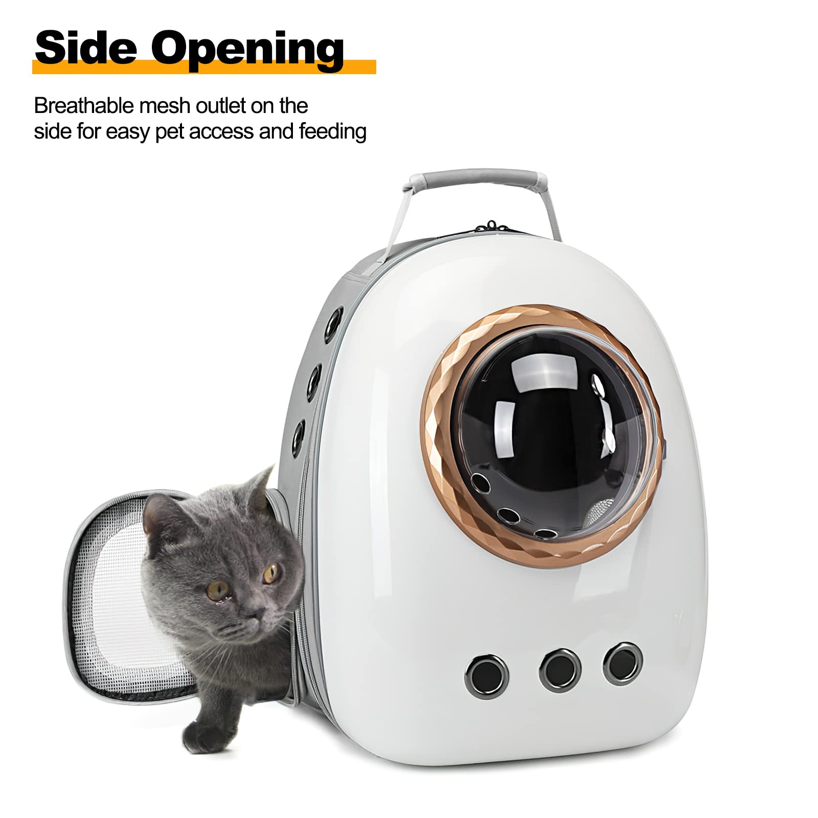 Galatée Mochila para Gatos, Mochila para Mascotas Cápsula Espacial, Mochila Transparente Impermeable para Mascotas, Mochila para Transportar Cachorros a La Moda(Accesorios Grises, Blanco + Negro)