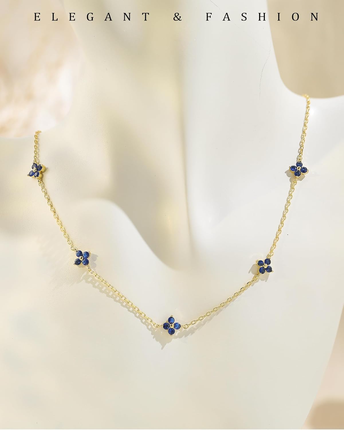 Birthstone Gold Necklace for Women Dainty Non Tarnish 14K Gold Plated Diamond Choker Necklaces Clover Emerald Green Cubic Zirconia Necklace Birthday Valentine's Day Gifts Womens Prom Gold Jewelry - Image 5