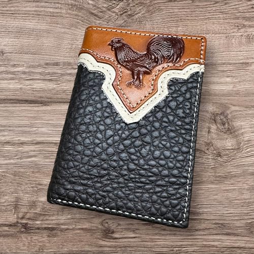 Men’s Leather Tri-Fold Wallet – Embossed Rooster Design – Western Cowboy Farm Ranch Wallet for Country Men, Rooster Lovers & Gift Ideas2
