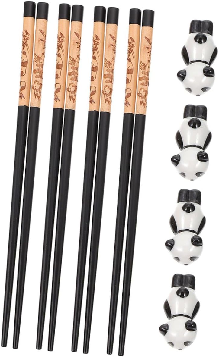 Panda Ceramic Chopsticks Rest Set with 12pcs Food-grade Chopsticks Holder 3-color for Dining and Box Suitable for Home and Kitchen Use