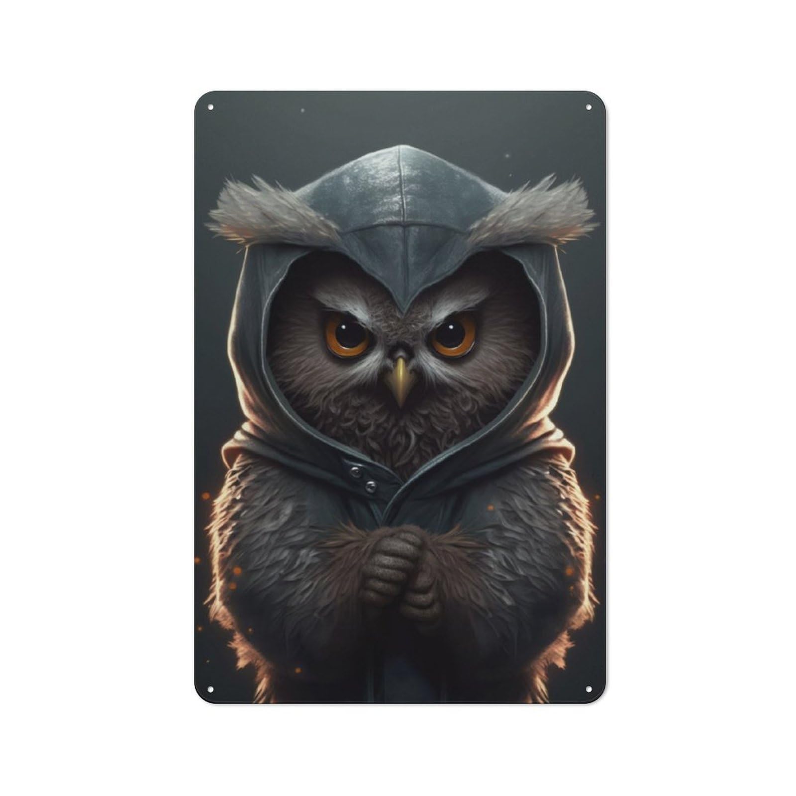 Junmoney Owl Wearing A Hoodie Rustic Tin Wall Plaque 30X20cm For Garage Or Workshop, For Home Interiors, Feature Walls And Decorative Displays