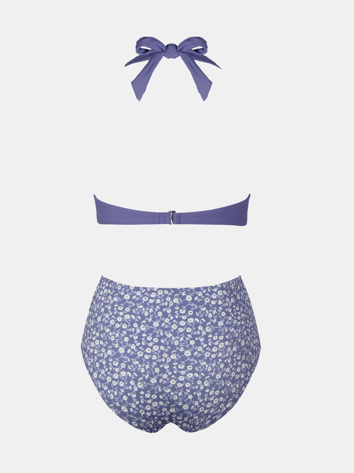 CUPSHE Conjunto de bikini de dos piezas para mujer, traje de baño de cintura alta, cuello en V, halter, gancho trasero torcido, texturizado