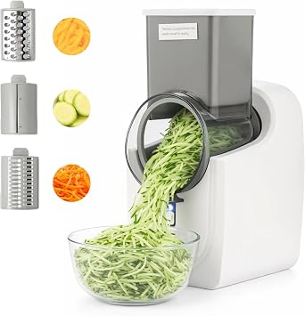 Electric Cheese Grater Automatic Rotary Vegetable & Fruit Slicer with 3 Interchangeable Blades Multi Grater Shredder for Cheese Carrot Cucumber Potato Home Kitchen Food Processor White