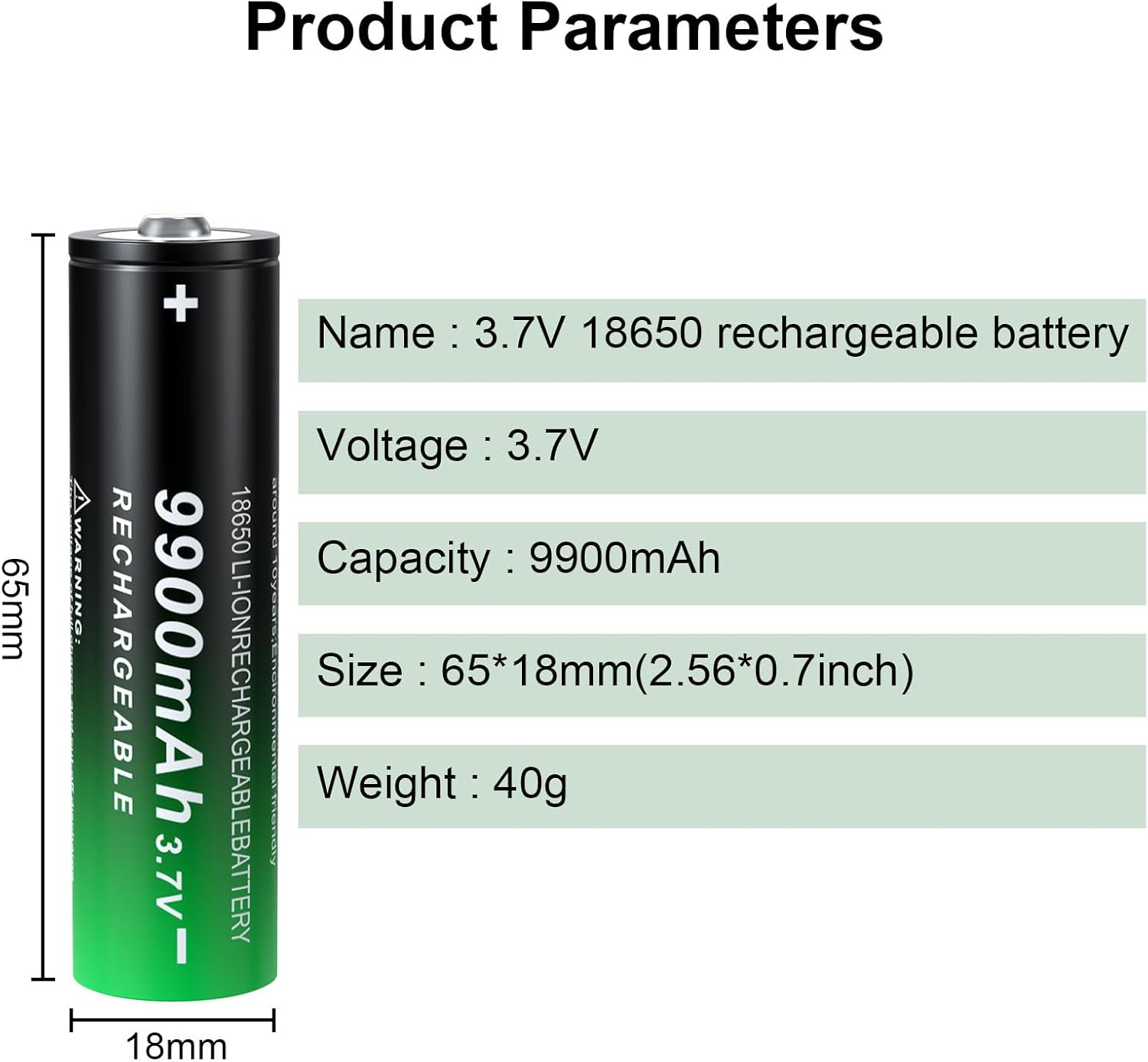 9900mAh Lithium Polymer Ion 18650 Rechargeable Battery 20 Pcs Upgrade Capacity Batteries for Flashlights Headlamps. (Button Top)