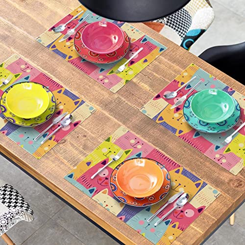 Sets de table chat doodle lavables et isolants pour table propre - 8