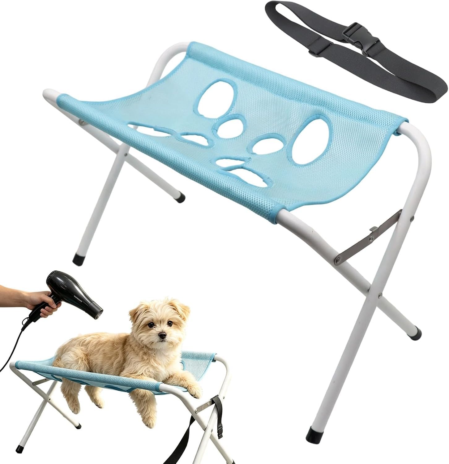 Pet Grooming Stand Foldable Cat Dog Grooming Stool Bathing Station | Portable Pet Grooming Table with Fixing Strap for Nail Clipping Blowing Drying Household Small Medium Dogs Cats Care