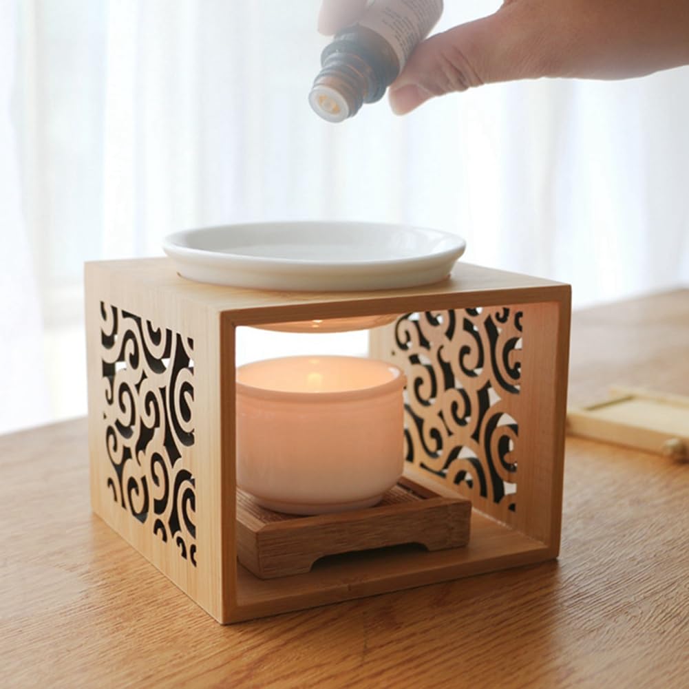 JUJIAN 5X Lámpara de Fragancia Hueca de Bambú de Madera, Quemador de para Horno de Aceite, Candelabro, Elegante Y Atractivo, Decoración de Oficina de Casa