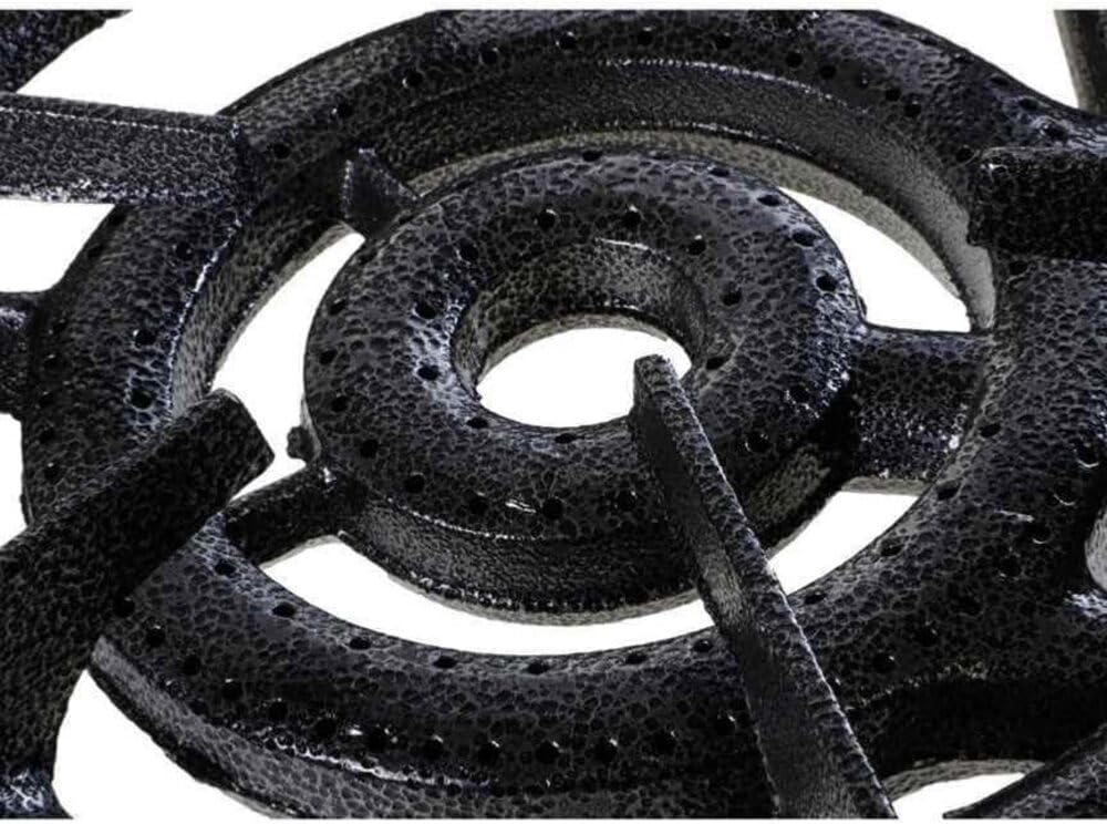 Réchaud à Gaz en Fonte Véritable 9kW Noir – 2 Brûleurs Puissants pour Grands Volumes – 3 Pieds Robustes, 3 Robinets en Laiton – Cuisson Extérieure Camping, Fête, Grosse Marmite, Alambic, Stérilisation