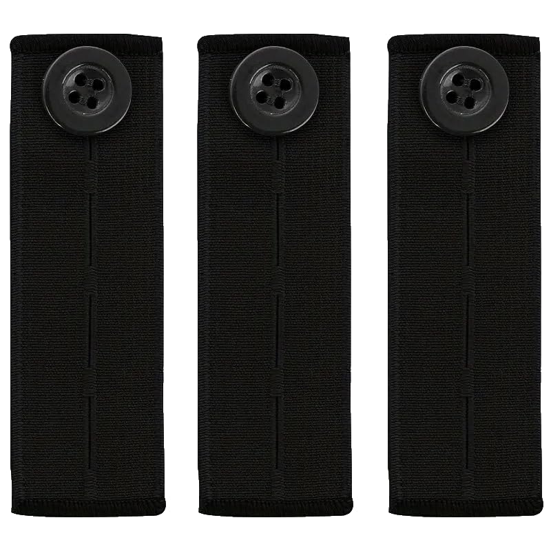 3 Extensores de Botón Elástico para Pantalones - Ajustador de Cintura Ajustable y Alargador de Pretina - Accesorio Ideal para Ampliar la Cintura con Comodidad (3 Piezas) (Negro)