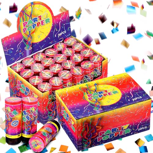 Honoson 24 Pcs Confetti Poppers Cannons Confetti Shooters Air Compressed Cannon for Wedding Birthday Gender Reveal Graduation Baby Shower Decoration Favor (4.33 Inch)