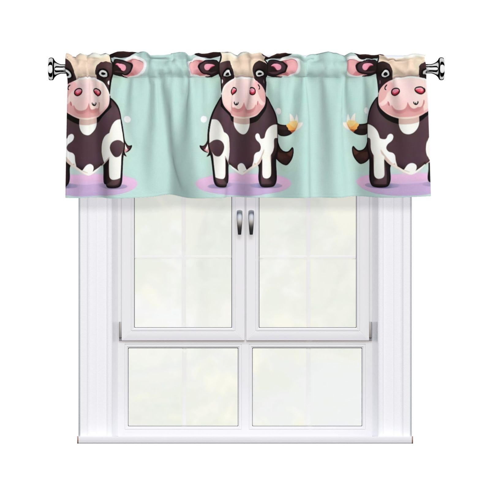 LMNGH Cute Black Cow Curtain Valance for Windows,Kitchen Window Curtains Blackout Drapes Window Treatments Decorative Rod Pocket Short Curtain for Living Room Bedroom,54" W x 18" L