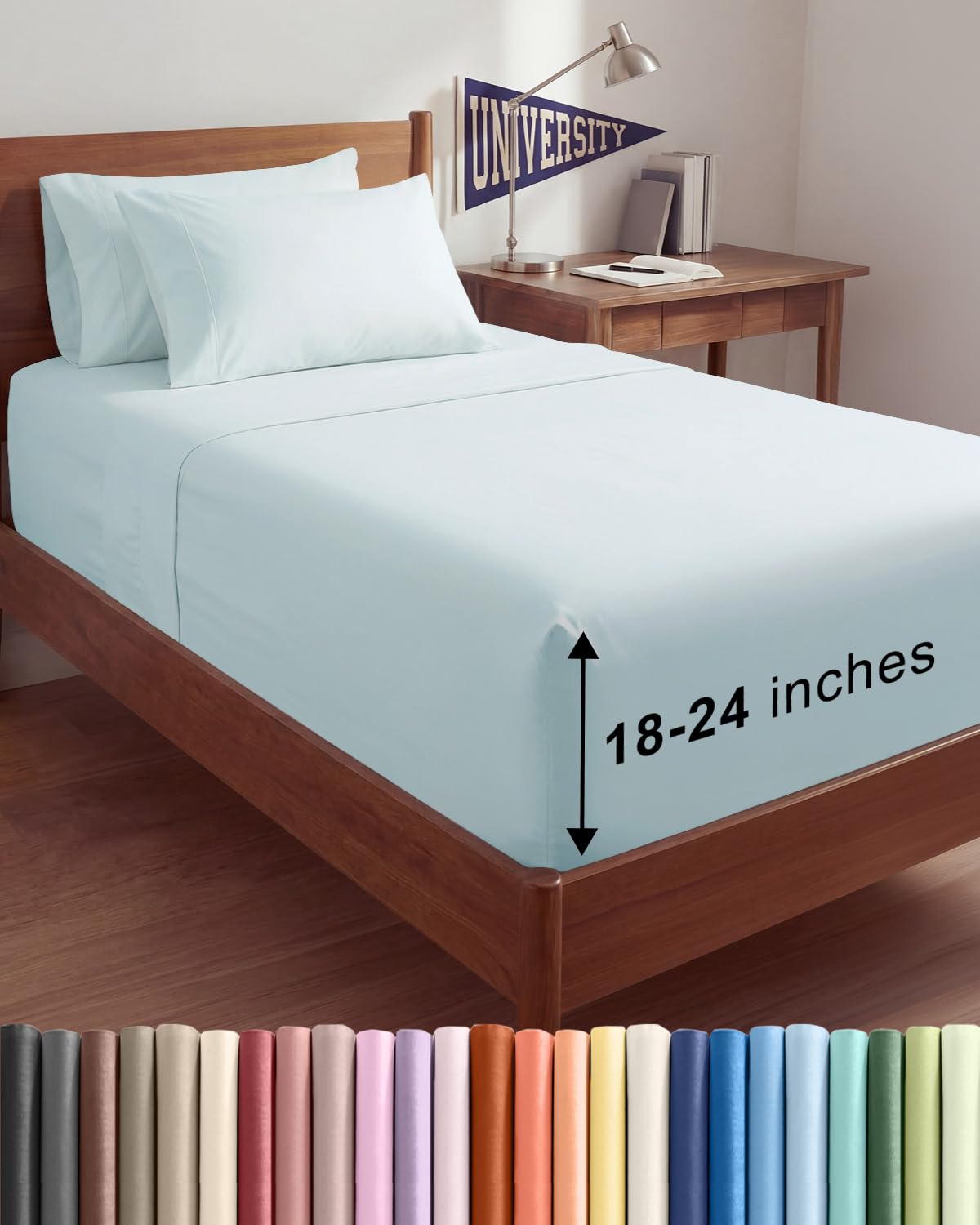 CGK Extra Deep Twin XL Sheet Set - 4pc College Dorm Room - Ice Blue