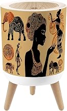 Small Trash Can with Lid African Set African Masks African Animals Round Press Top Garbage Can with Legs Trash Bin Waste Basket for Kitchen Bedroom Bathroom 7L/1.8 Gallon