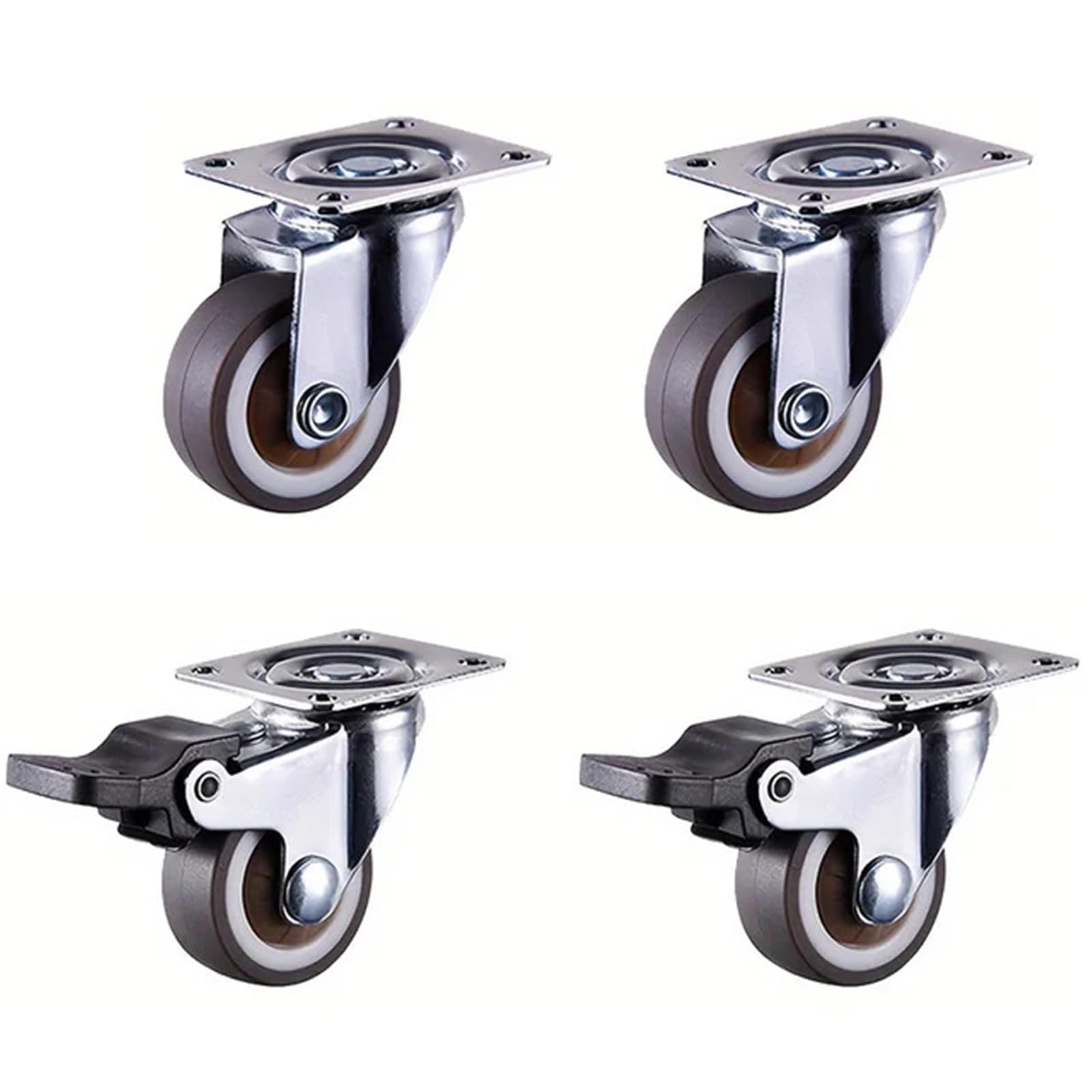 Caster Wheels, 4 Pcs 1/1.25" Caster Wheels Furniture Wheels Heavy Duty Castors TPR Rubber Flat Bottom Wheels for Furniture Cabinets Workbench(2 Universal 2Brake,1.0 Inch)