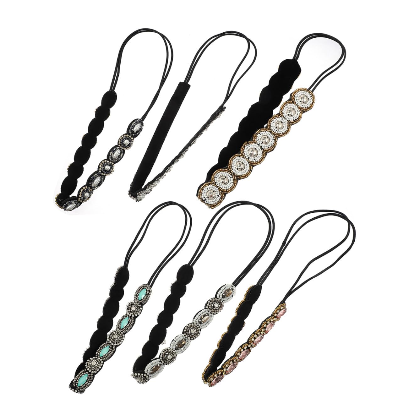 FRCOLOR 6pezzi Fascia per Capelli Strass per Donna Fascia Elastica per Capelli da Donna Cristalli