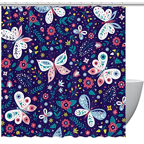 Rideau de douche papillons abstraits accessoire salle de bain imperméable 183x183cm - 2